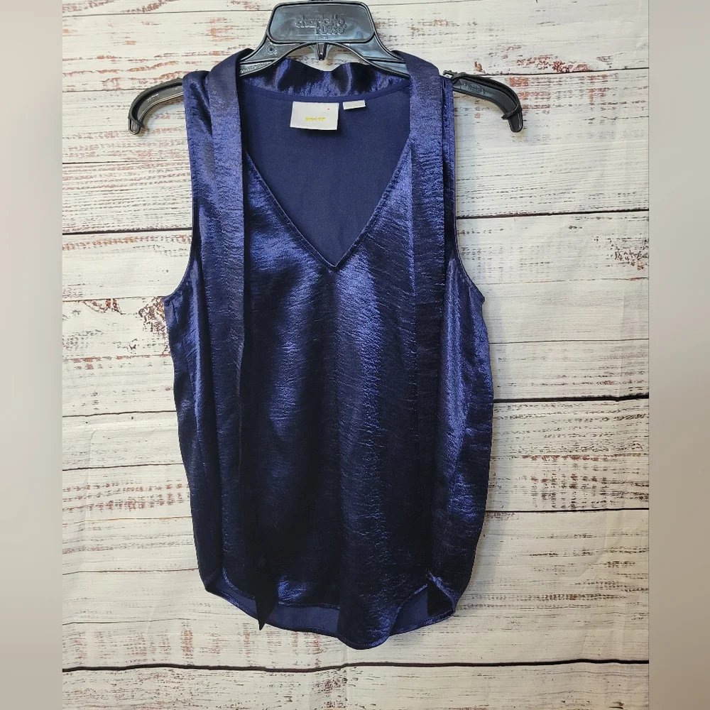 ANTHROPOLOGY Maeve S8 Sleveless Blue Tie Neck Blouse - Picture 5 of 12